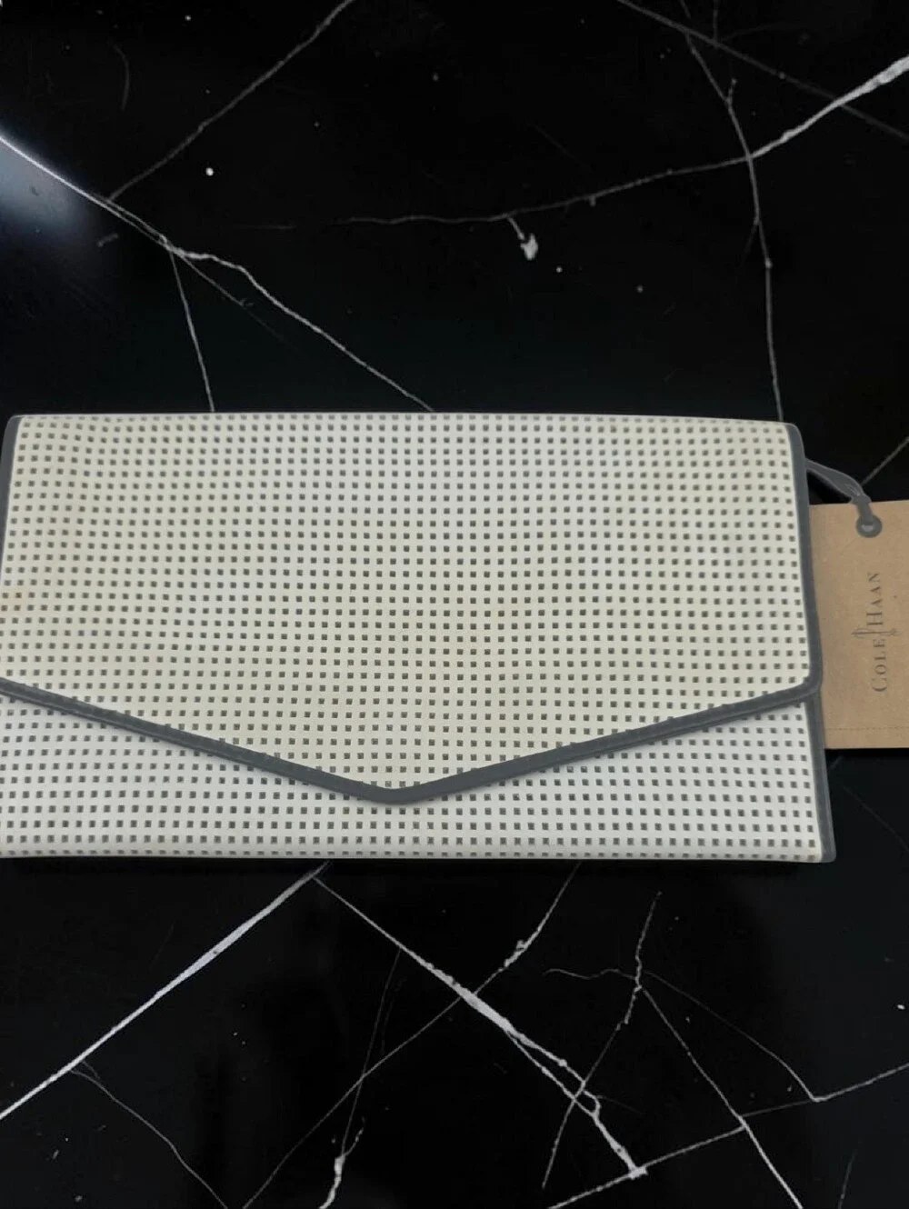 NWT Cole Hann White Perforated Envelope Clutch Genuine‎ Leather MSRP $148
